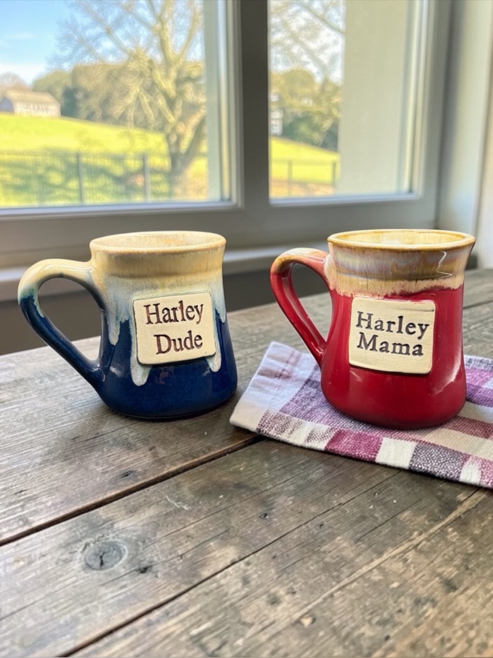 HARLEY DUDE & HARLEY MAMA HANDMADE POTTERY MUG SET